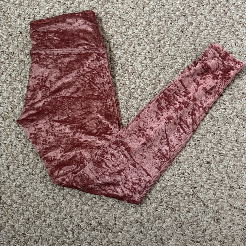 Lululemon Crushed Velvet Leggings Pink Sz 8 Rare Soft Luxe High Rise EUC